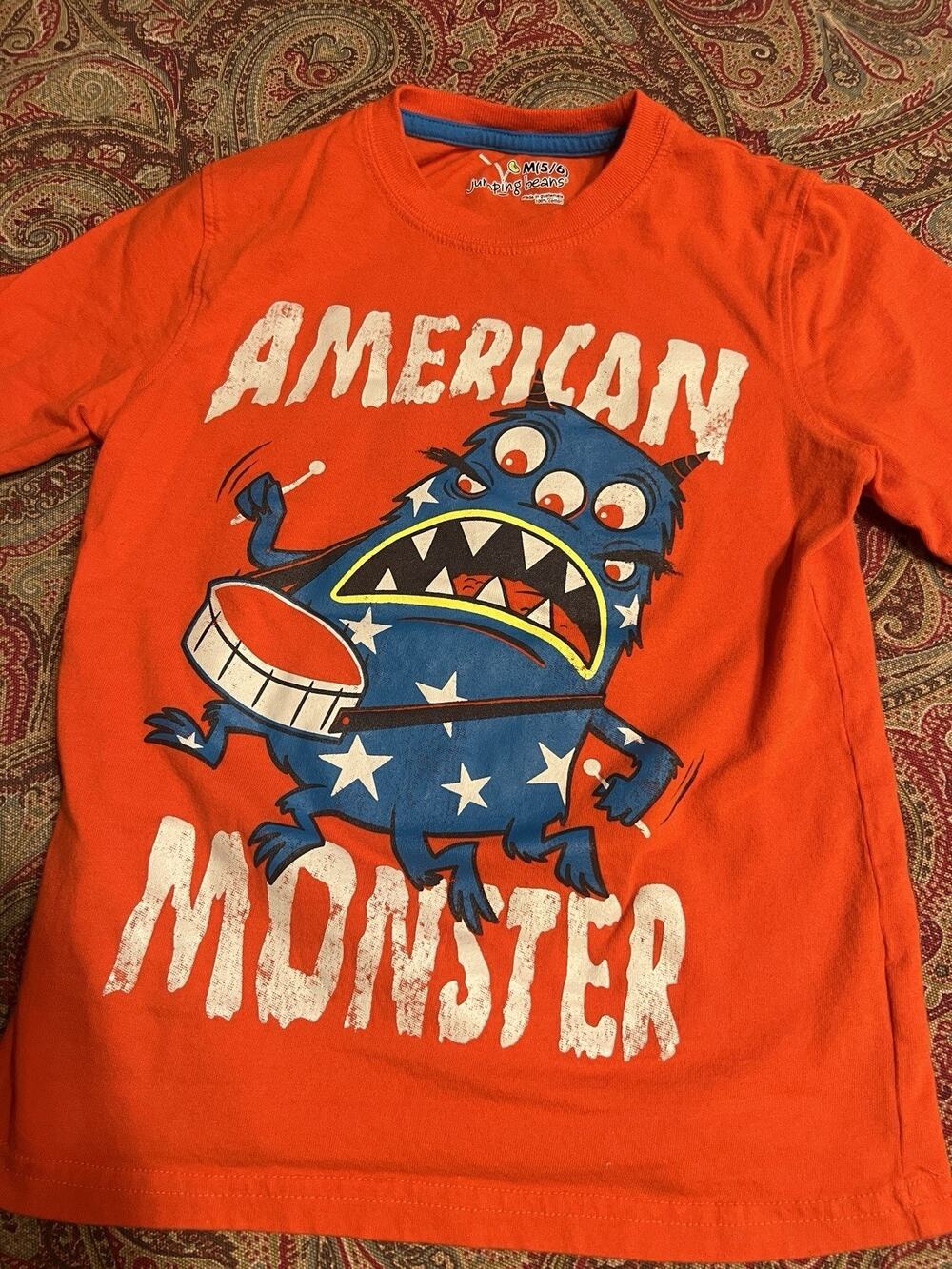 Jumping Beans Boys M 5/6 Orange T Shirt American Monster